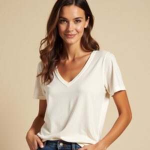 T-shirt Blanc à Col en V