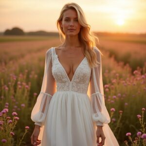 Robe Blanche Élégante avec Détail en Dentelle