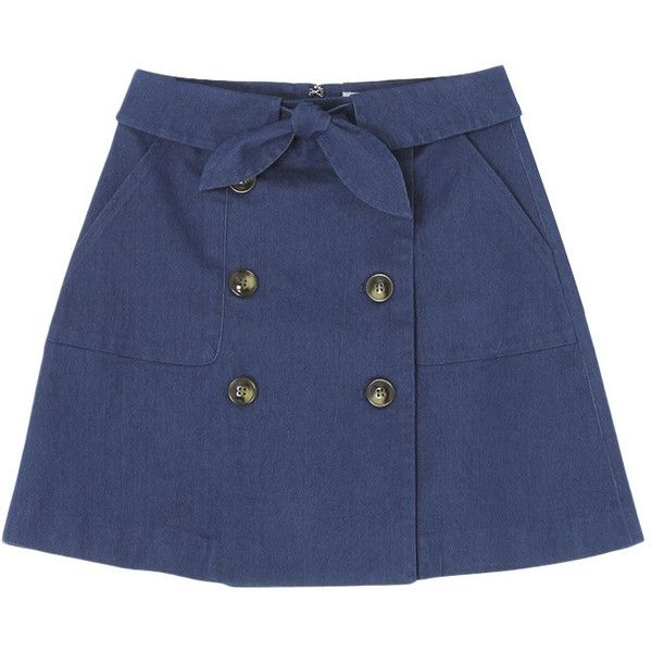 Jupe bleue avec boutons et ceinture nouée