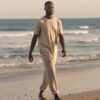 Pantalon Beige à Taille Élastique avec Cordon
