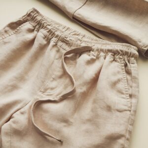 Pantalon Beige à Taille Élastique avec Cordon