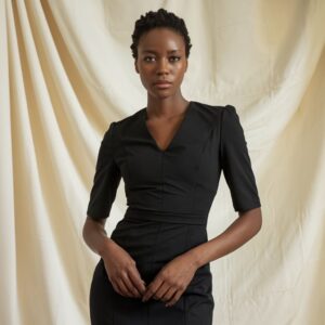 Robe Noire Élégante à Col en V